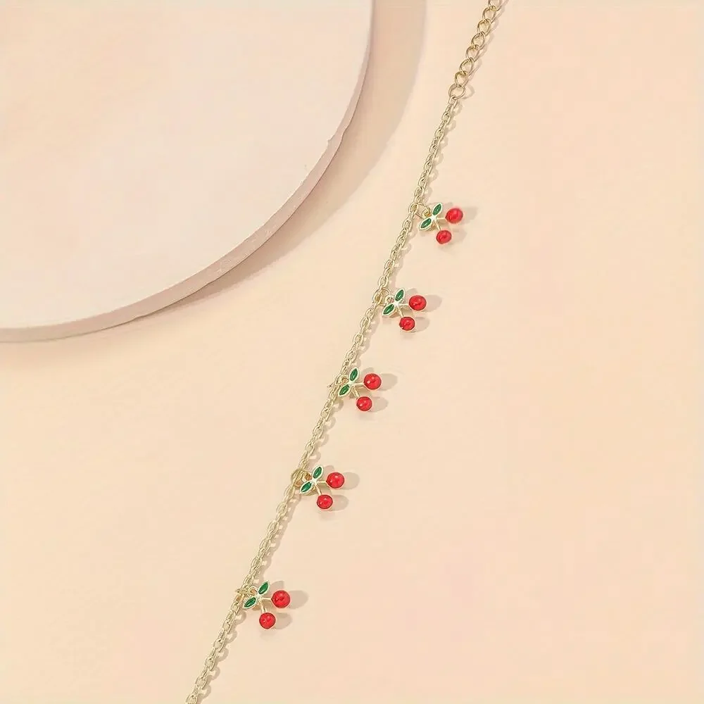 NEW Gold Anklet w/ Cherry Charms, Y2K cherry jewelry, Cherry bomb, Retro jewelry - Picture 3 of 4